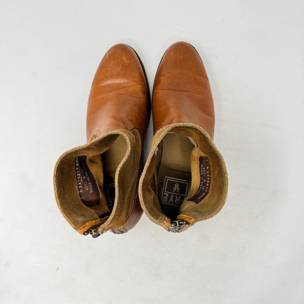 Frye Phillip Back Zip Ankle Boots‎ Brown Leather Suede Size 7 Western Boho - Picture 7 of 10